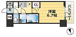 プレサンスTHE神戸 6階1Kの間取り