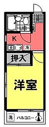 シェルコーポ 2階1Kの間取り