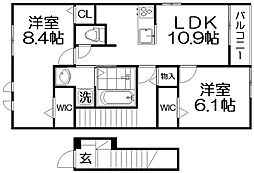 クラール倉治C 2LDKの間取図画像