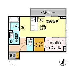 メゾンラフィーネ2 1LDKの間取図画像