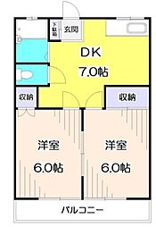 けやきコーポ 2DKの間取図画像