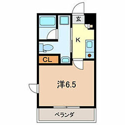 ヴァンヴェール 1Kの間取図画像