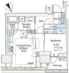 プラウドタワー芝浦 1LDKの間取図画像