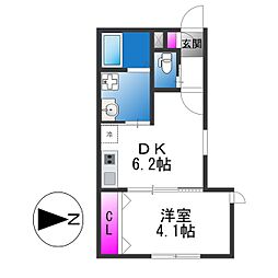 グランハイツ ウキジマ 1DKの間取図画像