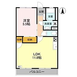 ハイツササベ 1LDKの間取図画像