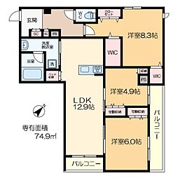 エーデルハイム 3LDKの間取図画像