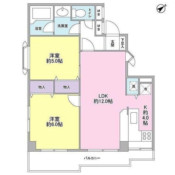 神奈川県横浜市青葉区美しが丘４丁目(賃貸マンション2LDK・2階・57.45㎡)の写真 その2