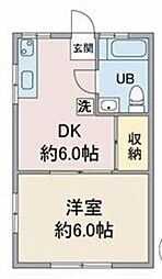 上野アパートメント 1DKの間取図画像