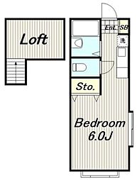 ハイツマレード 2階1Kの間取り