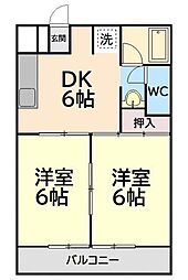 フラッツ本町西 2DKの間取図画像