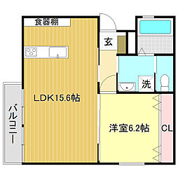 proud秦南 1LDKの間取図画像