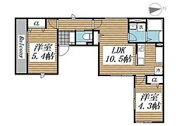 Heim Komorelia 2階2LDKの間取り