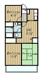 ニフティ34 3DKの間取図画像