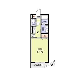メグリオ新松戸 1Kの間取図画像