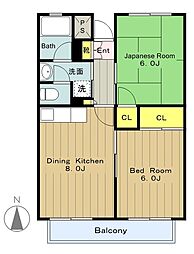 グリーンコーポ金田11 2LDKの間取図画像