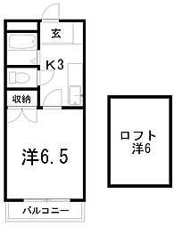 ピュア高須2 1Kの間取図画像