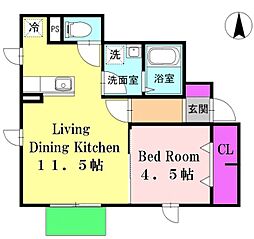 ウェールス多摩川 1LDKの間取図画像