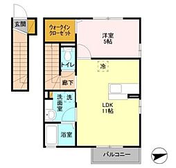 ヴィラセイワD 2階1LDKの間取り