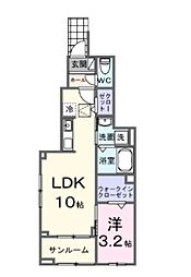 カーサ・プリート 1階1LDKの間取り