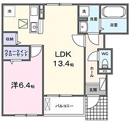ラスヴェート 1階1LDKの間取り