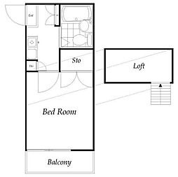 サンライト坂戸 1階1Kの間取り