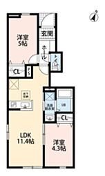 リーブルファイン柏新柏 2LDKの間取図画像