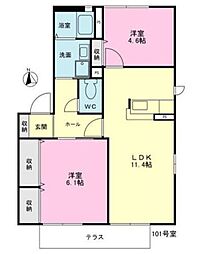 第1ローズハイムA 2LDKの間取図画像