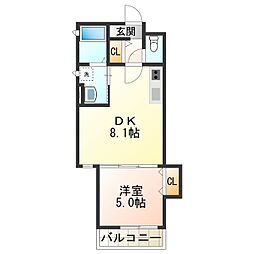 クリエオーレ上住吉 1LDKの間取図画像
