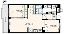 メゾンロアール 2階2LDKの間取り