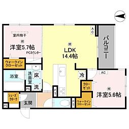 堺市北区北花田町1丁アパート 2LDKの間取図画像