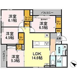 ドムスクレスト中町 3階4LDKの間取り