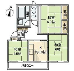 竹山団地4305号棟 3Kの間取図画像