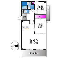 エスポワール 2LDKの間取図画像