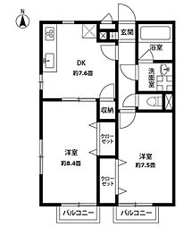 アムールブション 2DKの間取図画像