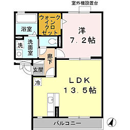 カーササンシビリテB棟 1LDKの間取図画像