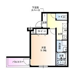 おおさか東線 高井田中央駅 徒歩5分の賃貸アパート 1階1Kの間取り