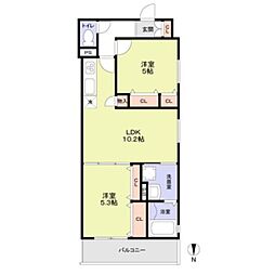 門真市城垣町マンション 2LDKの間取図画像