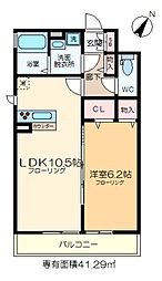 グランペール豊洲 2階1LDKの間取り