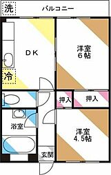 石川第一マンション 2DKの間取図画像