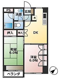 小宮キザキコーポ 2DKの間取図画像