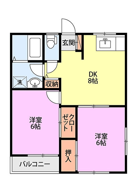 サンハイツ中島B棟 102｜新潟県長岡市中島３丁目(賃貸アパート2DK・1階・43.70㎡)の写真 その2