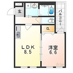 フジパレス西住之江3番館 1LDKの間取図画像