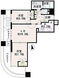 西早稲田東ウイング 2LDKの間取図画像