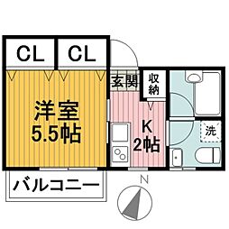 フェニックスB 1Kの間取図画像