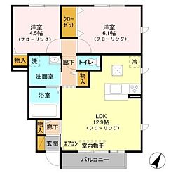 ヴィラSakura B 1階2LDKの間取り