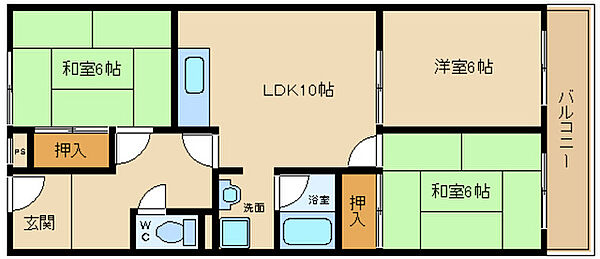 杉江マンション ｜大阪府堺市北区百舌鳥赤畑町３丁(賃貸マンション3DK・2階・64.59㎡)の写真 その2