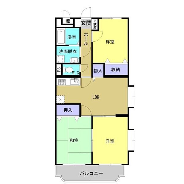 エスポワールＭＩＩ 201｜京都府舞鶴市字伊佐津(賃貸マンション3LDK・2階・62.27㎡)の写真 その2