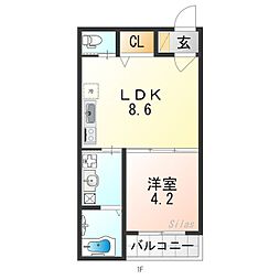 リバーサイド南摂津一津屋 1LDKの間取図画像