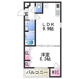 フジパレス森町 1LDKの間取図画像