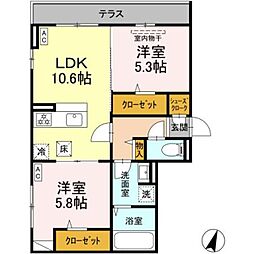 サフィール 2LDKの間取図画像